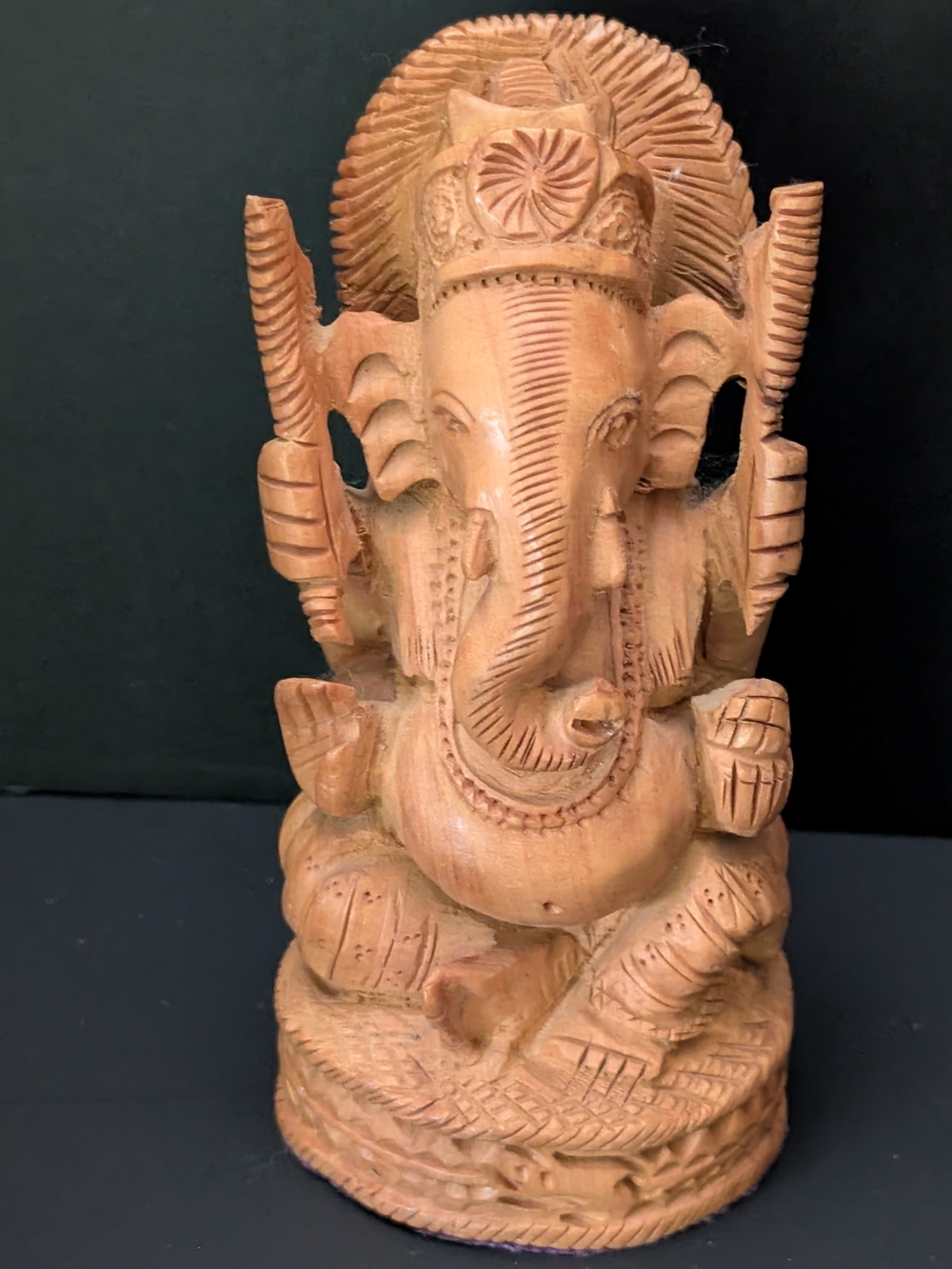 Hand-Carved Wooden Ganesha Statue - Natural Brown Home Art 9-2026K